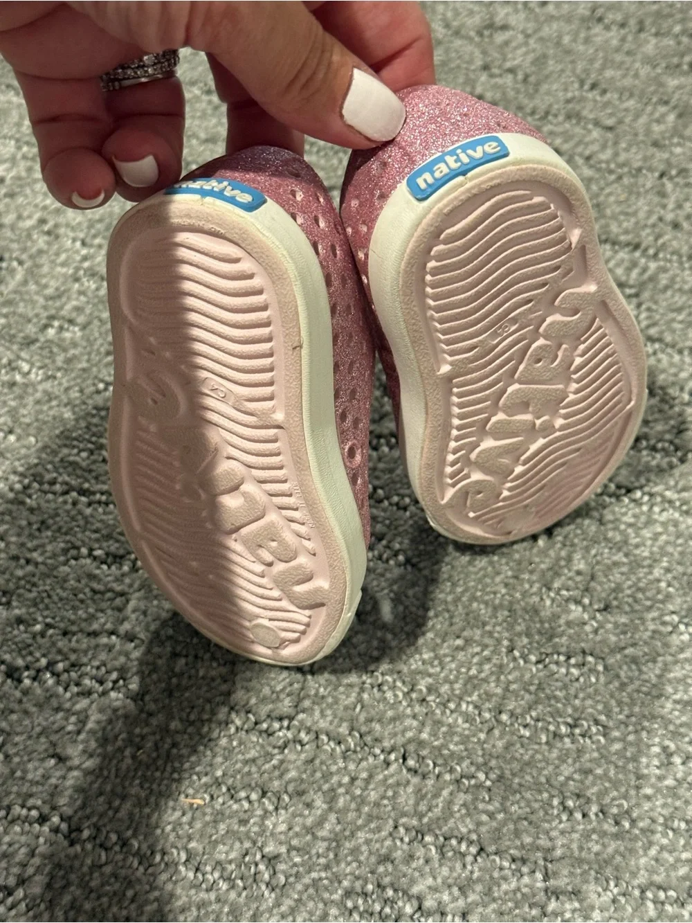 Worn 1X-  Native Shoes dark Pink Glitter Slip-On Water-Friendly Shoes size C4